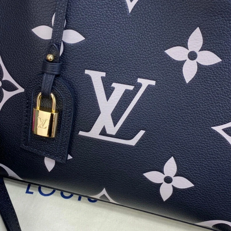 Top lv Name tag Louis Vuitton Bicolor Monogram Empreinte Leather Petit Palais Black Beige