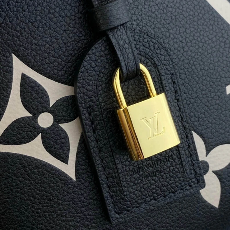 Top lv Name tag Louis Vuitton Bicolor Monogram Empreinte Leather Petit Palais Black Beige