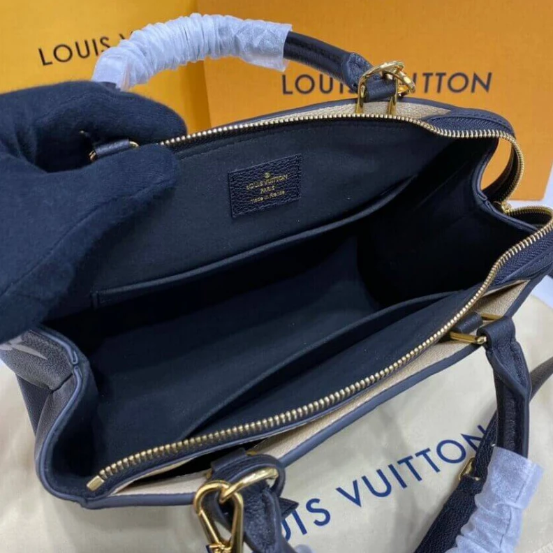 Top lv Name tag Louis Vuitton Bicolor Monogram Empreinte Leather Petit Palais Black Beige
