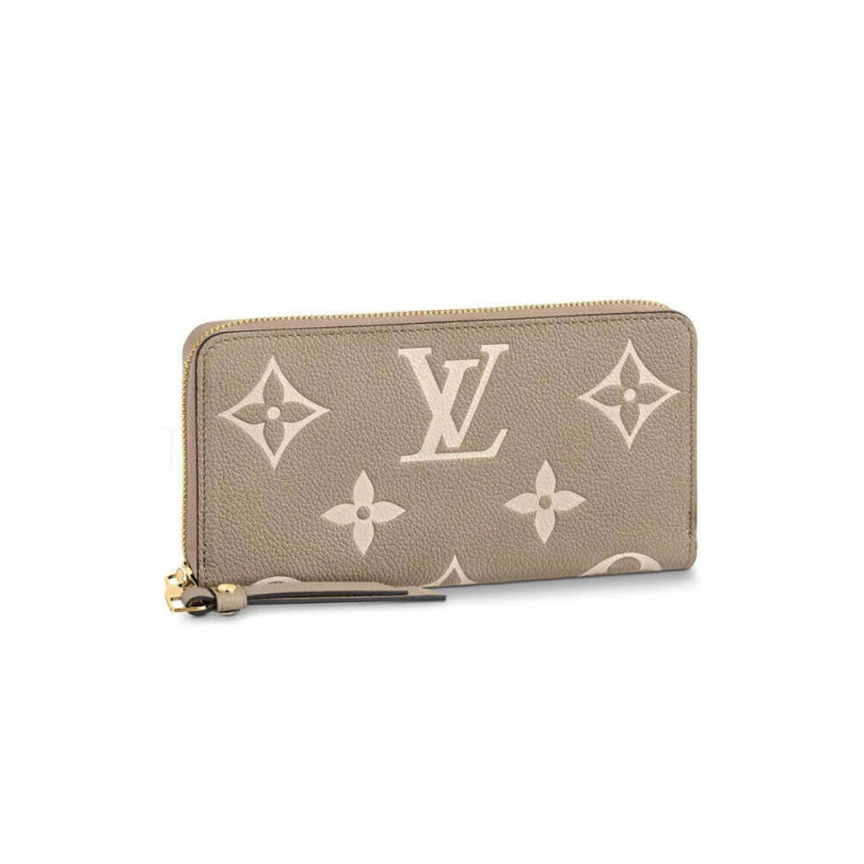 Louis vuitton locations 19.5 x 10 Louis Vuitton Bicolor Monogram Empreinte Leather Zippy Wallet Tourterelle Gray Cream