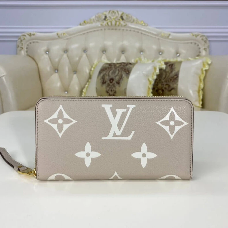 Louis vuitton locations 19.5 x 10 Louis Vuitton Bicolor Monogram Empreinte Leather Zippy Wallet Tourterelle Gray Cream