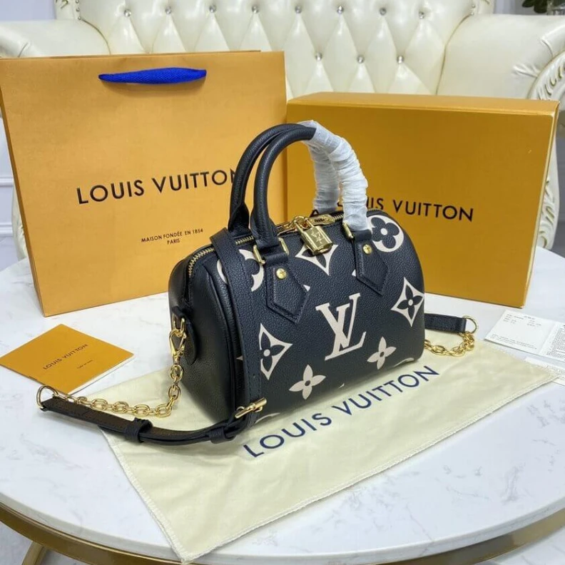 Replica bag Louis Vuitton Bicolor Monogram Empreinte Speedy Bandoulière 20 Black Beige