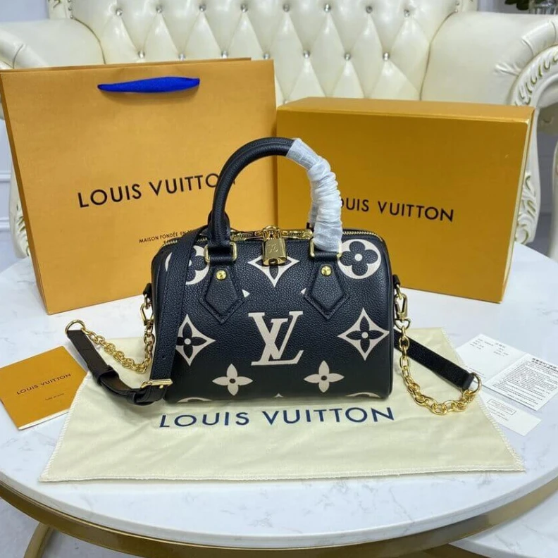 Louis Vuitton Bicolor Monogram Empreinte Speedy Bandoulière 20 Black Beige
