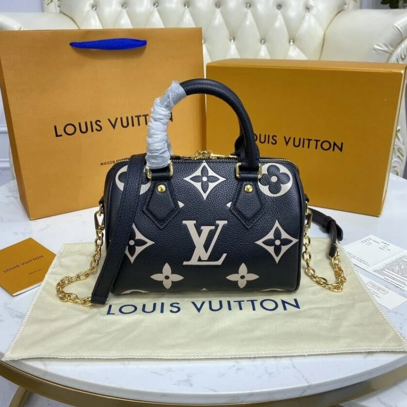 Replica bag Louis Vuitton Bicolor Monogram Empreinte Speedy Bandoulière 20 Black Beige