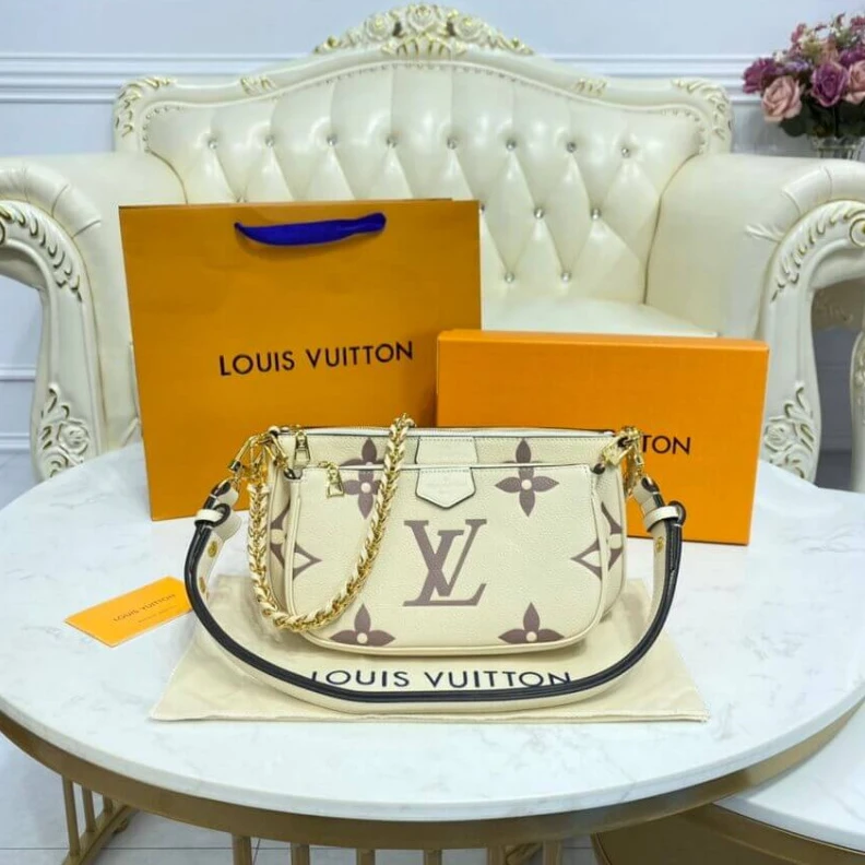 Replica bags Strap:Rem Louis Vuitton Bicolor Multi Pochette Accessoires Cream Grey