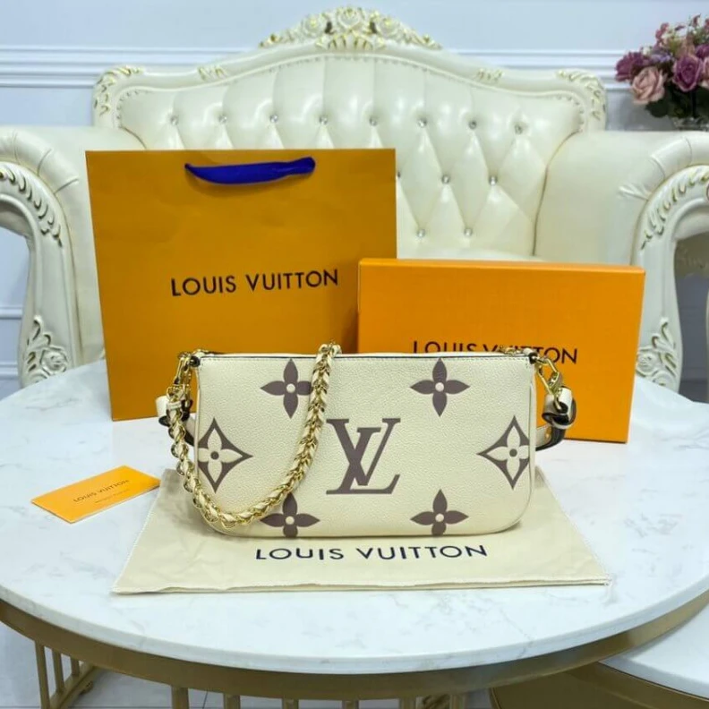 Replica bags Strap:Rem Louis Vuitton Bicolor Multi Pochette Accessoires Cream Grey