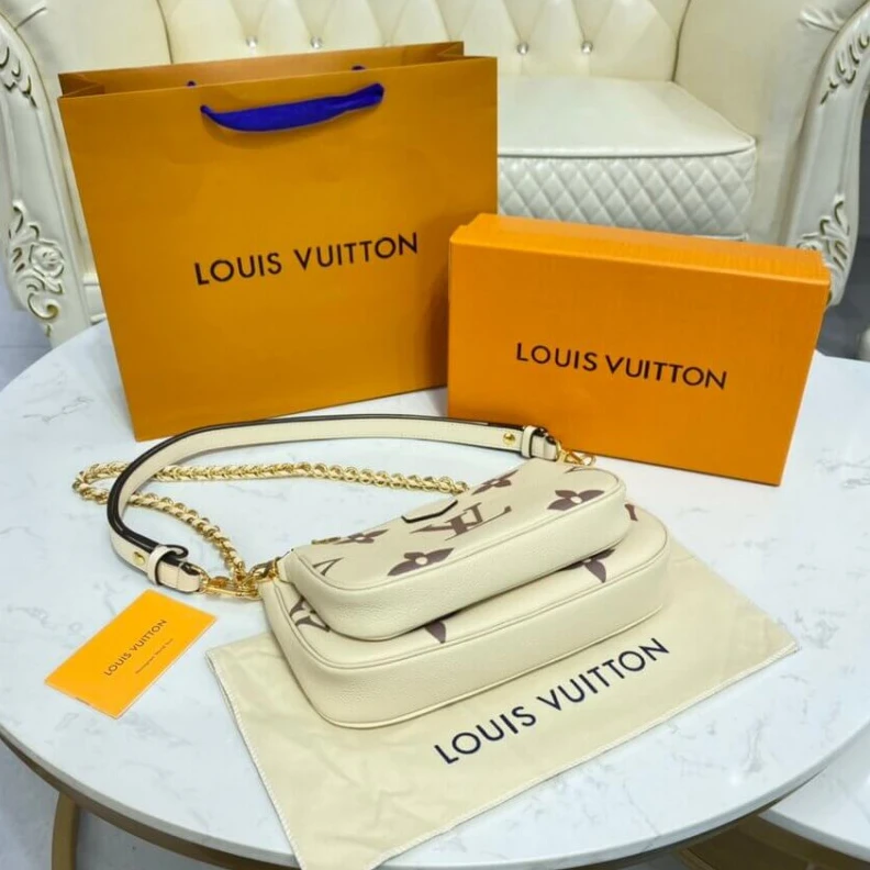 Replica bags Strap:Rem Louis Vuitton Bicolor Multi Pochette Accessoires Cream Grey