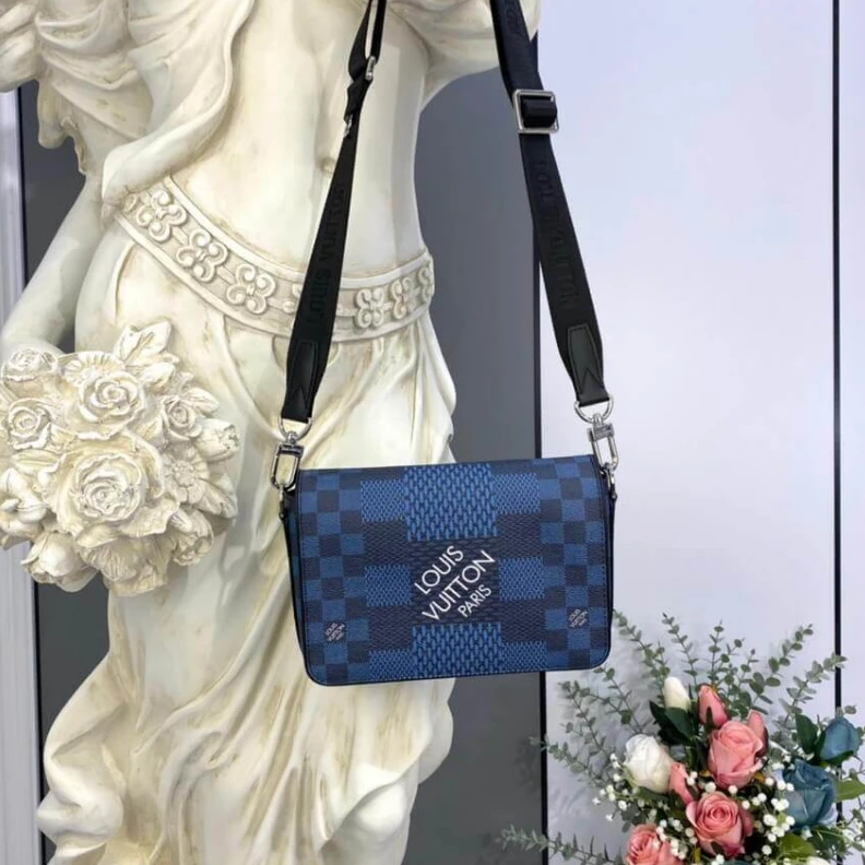 Top lv The new St Louis Vuitton Blue Damier Graphite 3D Canvas Studio Messenger