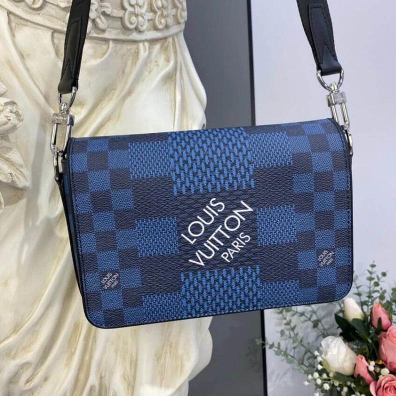 Top lv The new St Louis Vuitton Blue Damier Graphite 3D Canvas Studio Messenger