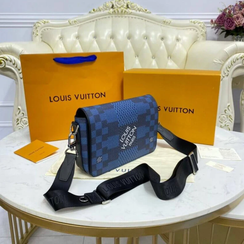 Top lv The new St Louis Vuitton Blue Damier Graphite 3D Canvas Studio Messenger