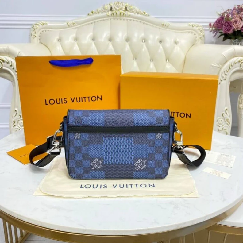 Top lv The new St Louis Vuitton Blue Damier Graphite 3D Canvas Studio Messenger
