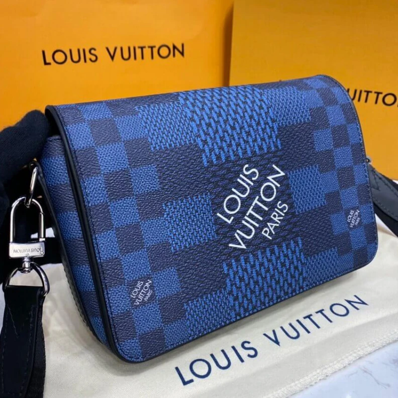 Top lv The new St Louis Vuitton Blue Damier Graphite 3D Canvas Studio Messenger