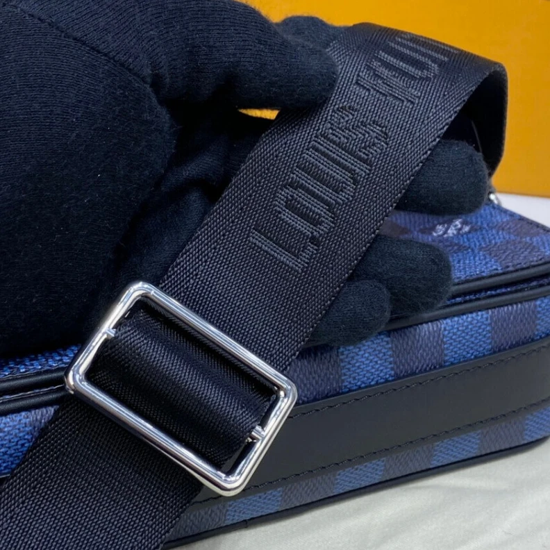 Top lv The new St Louis Vuitton Blue Damier Graphite 3D Canvas Studio Messenger