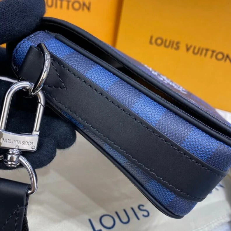 Top lv The new St Louis Vuitton Blue Damier Graphite 3D Canvas Studio Messenger