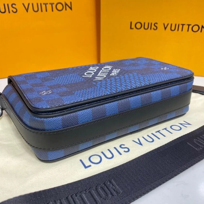 Top lv The new St Louis Vuitton Blue Damier Graphite 3D Canvas Studio Messenger