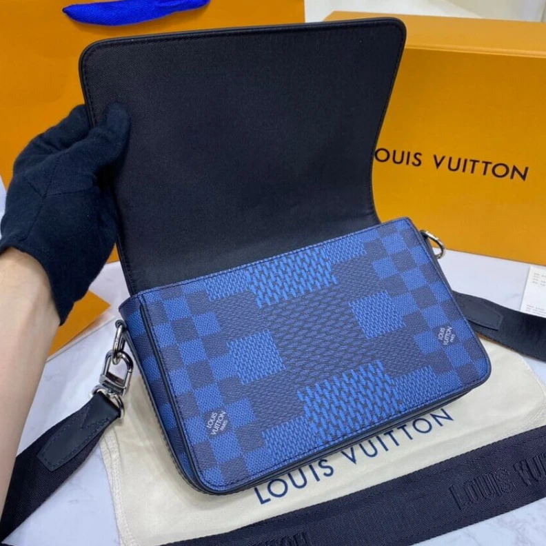Top lv The new St Louis Vuitton Blue Damier Graphite 3D Canvas Studio Messenger