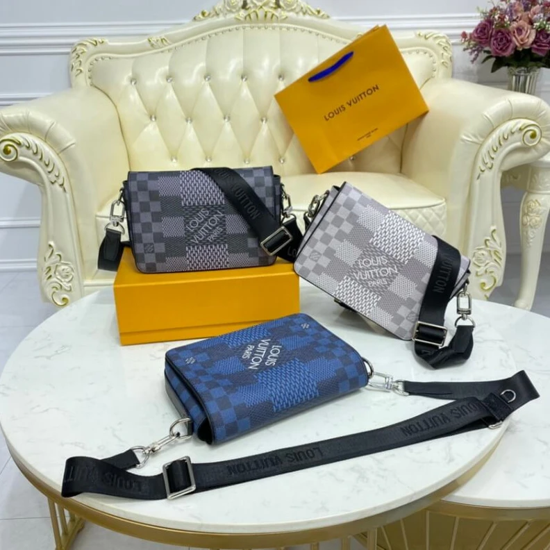 Top lv The new St Louis Vuitton Blue Damier Graphite 3D Canvas Studio Messenger