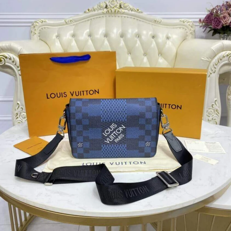 Replica bags Outside f Louis Vuitton Blue Damier Graphite Studio Messenger