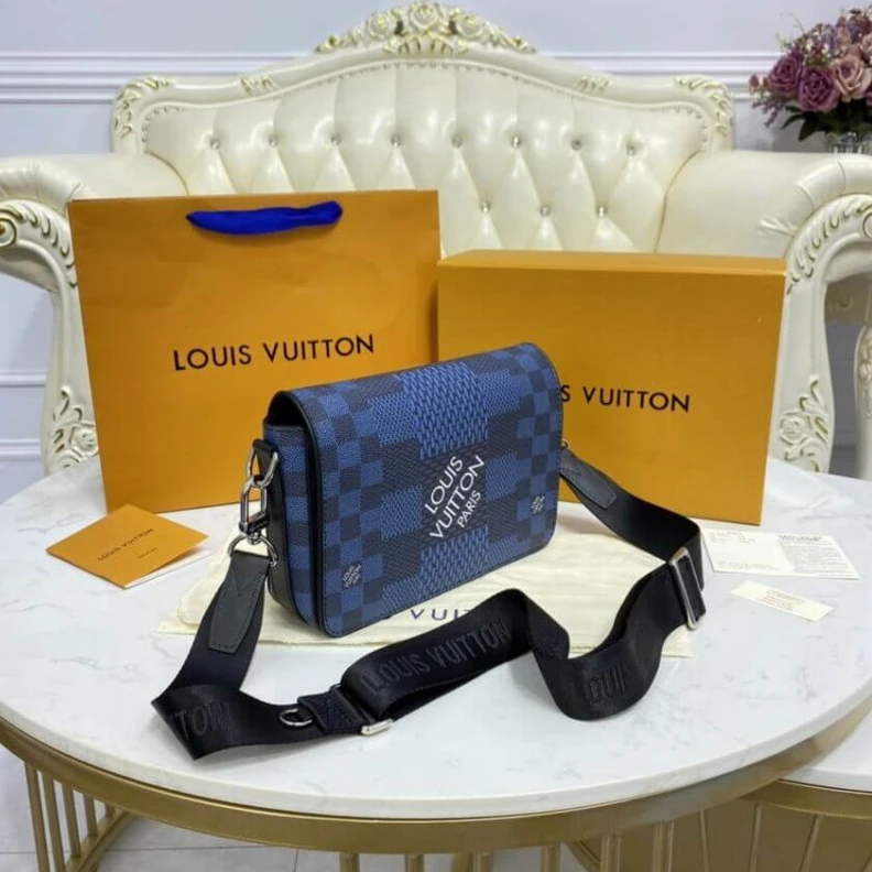 Replica bags Outside f Louis Vuitton Blue Damier Graphite Studio Messenger
