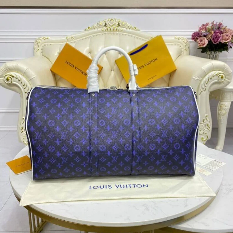 Replica bags Inside zi Louis Vuitton Blue Vintage Monogram Canvas Keepall Bandouliere 55