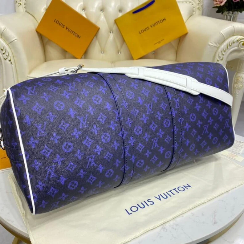 Replica bags Inside zi Louis Vuitton Blue Vintage Monogram Canvas Keepall Bandouliere 55