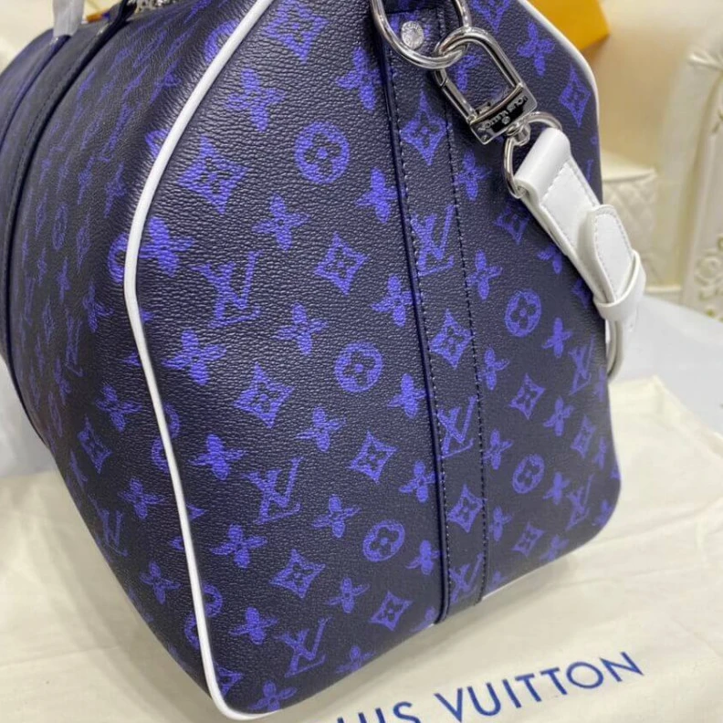 Replica bags Inside zi Louis Vuitton Blue Vintage Monogram Canvas Keepall Bandouliere 55