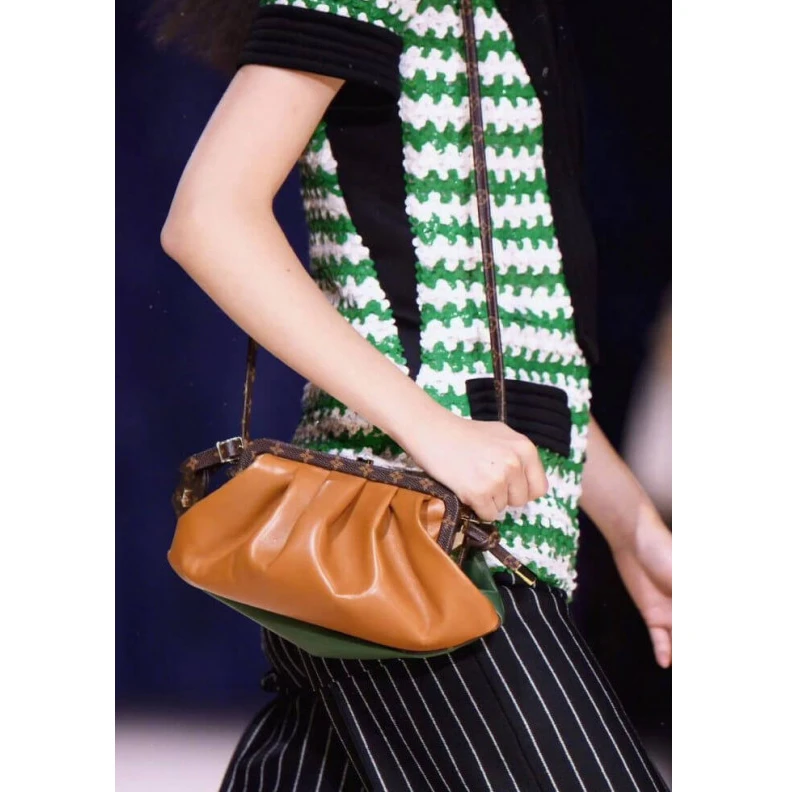 Goldcolor Louis Vuitton Calf Leather Boursicot EW Pouch Bag Orange Green