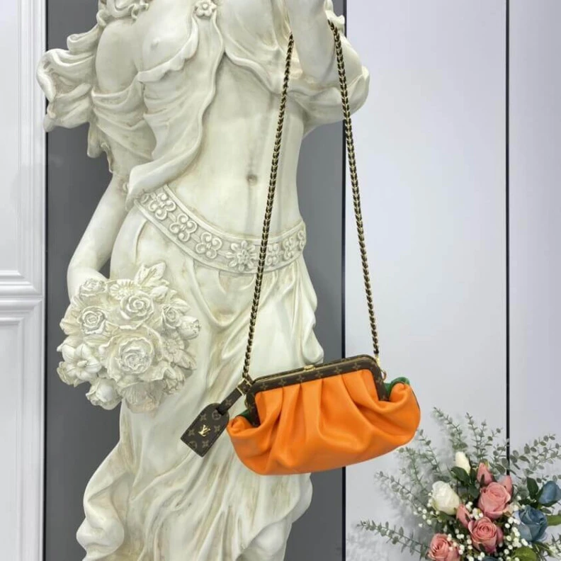 Replica bag Goldcolor Louis Vuitton Calf Leather Boursicot EW Pouch Bag Orange Green