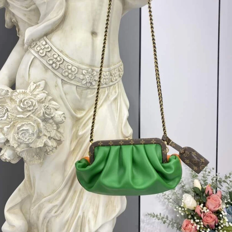 Replica bag Goldcolor Louis Vuitton Calf Leather Boursicot EW Pouch Bag Orange Green