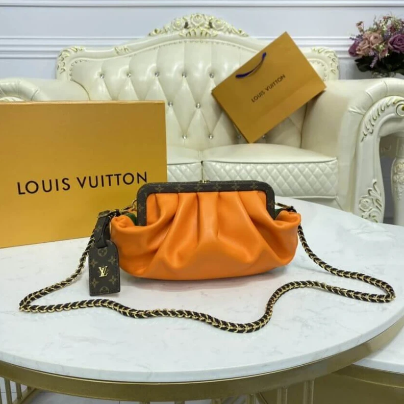 Replica bag Goldcolor Louis Vuitton Calf Leather Boursicot EW Pouch Bag Orange Green