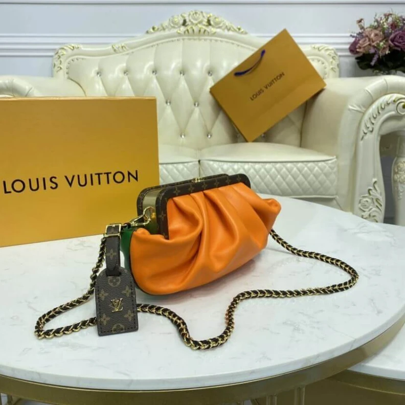 Replica bag Goldcolor Louis Vuitton Calf Leather Boursicot EW Pouch Bag Orange Green