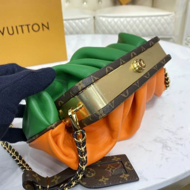 Replica bag Goldcolor Louis Vuitton Calf Leather Boursicot EW Pouch Bag Orange Green