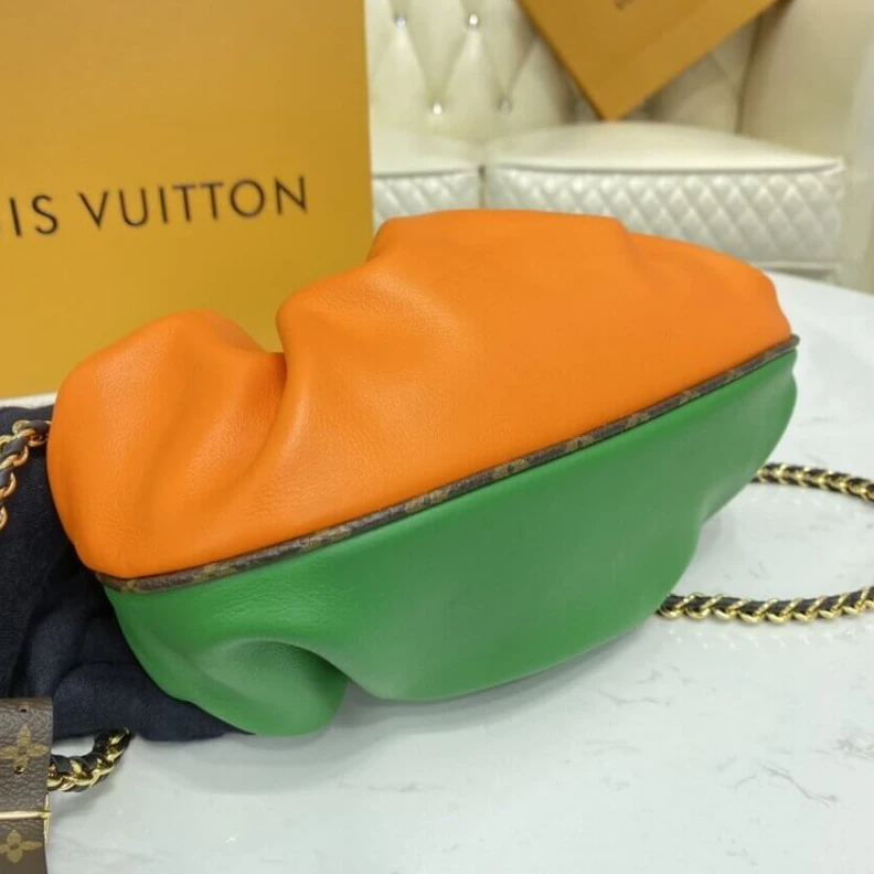 Replica bag Goldcolor Louis Vuitton Calf Leather Boursicot EW Pouch Bag Orange Green