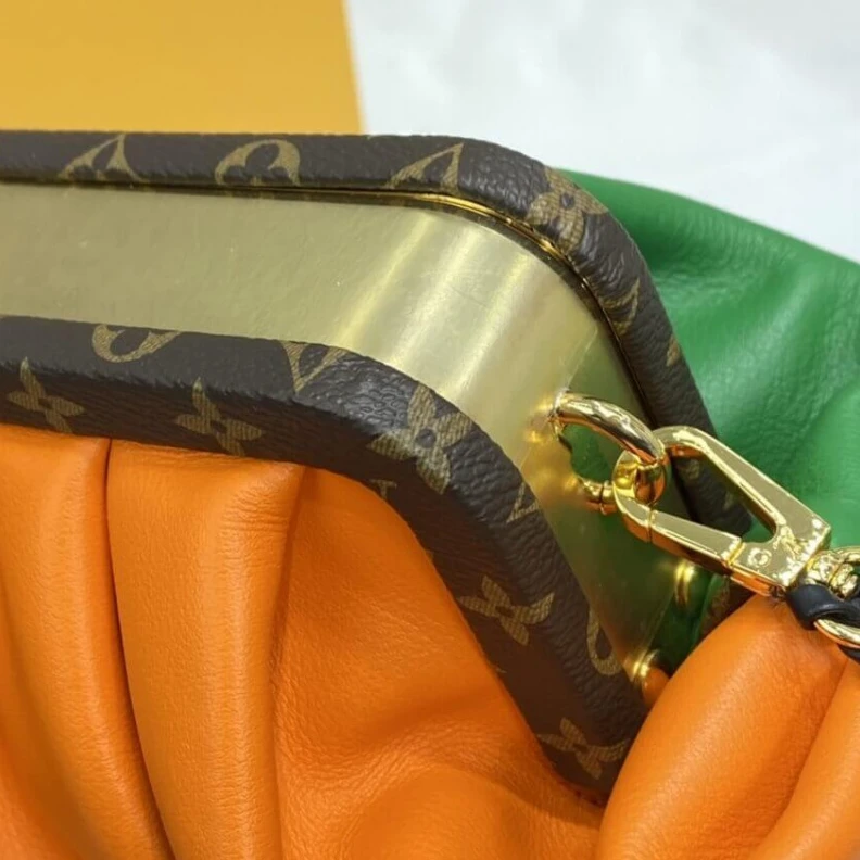 Replica bag Goldcolor Louis Vuitton Calf Leather Boursicot EW Pouch Bag Orange Green