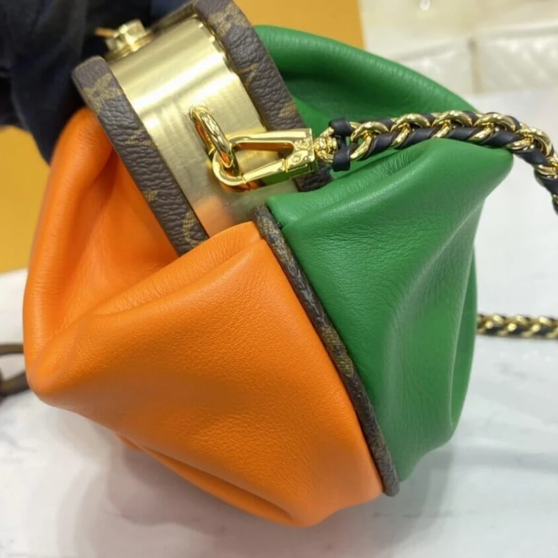 Replica bag Goldcolor Louis Vuitton Calf Leather Boursicot EW Pouch Bag Orange Green
