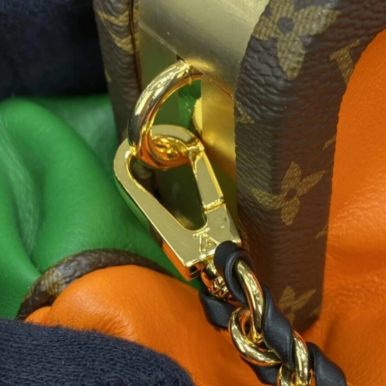 Replica bag Goldcolor Louis Vuitton Calf Leather Boursicot EW Pouch Bag Orange Green