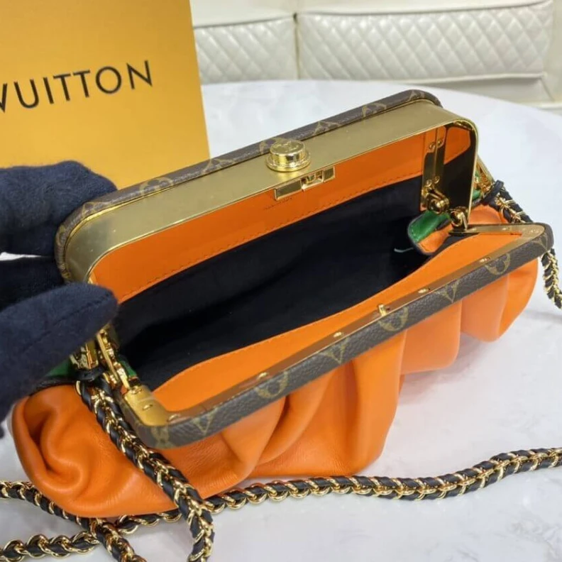Replica bag Goldcolor Louis Vuitton Calf Leather Boursicot EW Pouch Bag Orange Green
