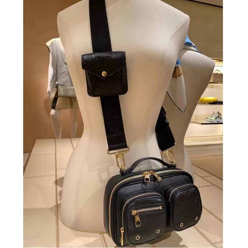Replica bag Black Louis Vuitton Calfskin Leather Utility Crossbody Black