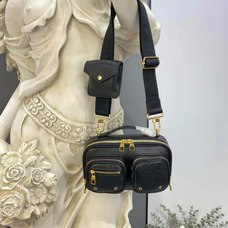 Replica bag Black Louis Vuitton Calfskin Leather Utility Crossbody Black
