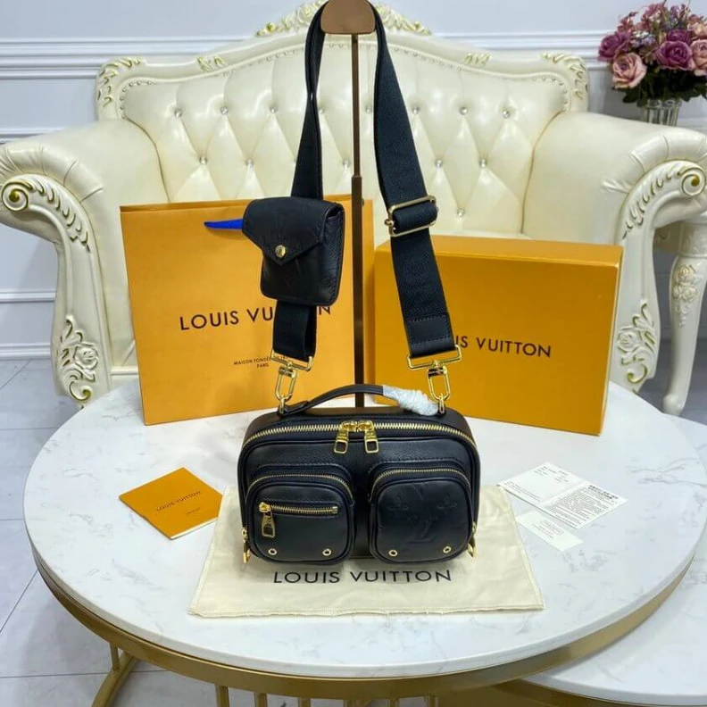 Replica bag Black Louis Vuitton Calfskin Leather Utility Crossbody Black