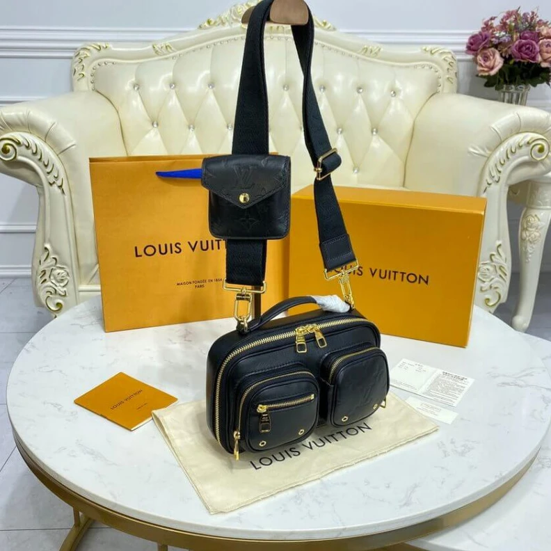 Replica bag Black Louis Vuitton Calfskin Leather Utility Crossbody Black