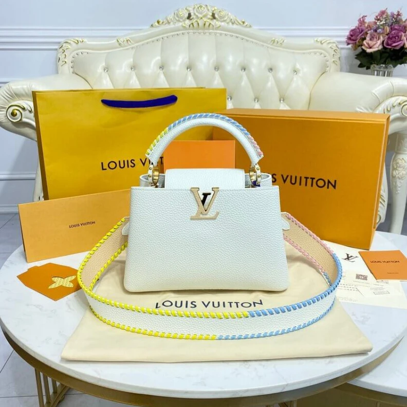 Top lv Strap: Re Louis Vuitton Capucines BB Bag White