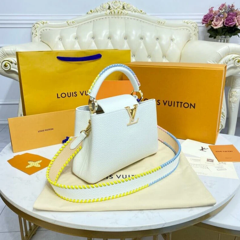Top lv Strap: Re Louis Vuitton Capucines BB Bag White