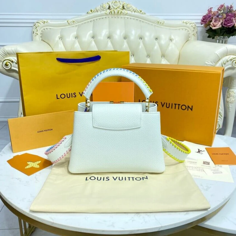 Top lv Strap: Re Louis Vuitton Capucines BB Bag White