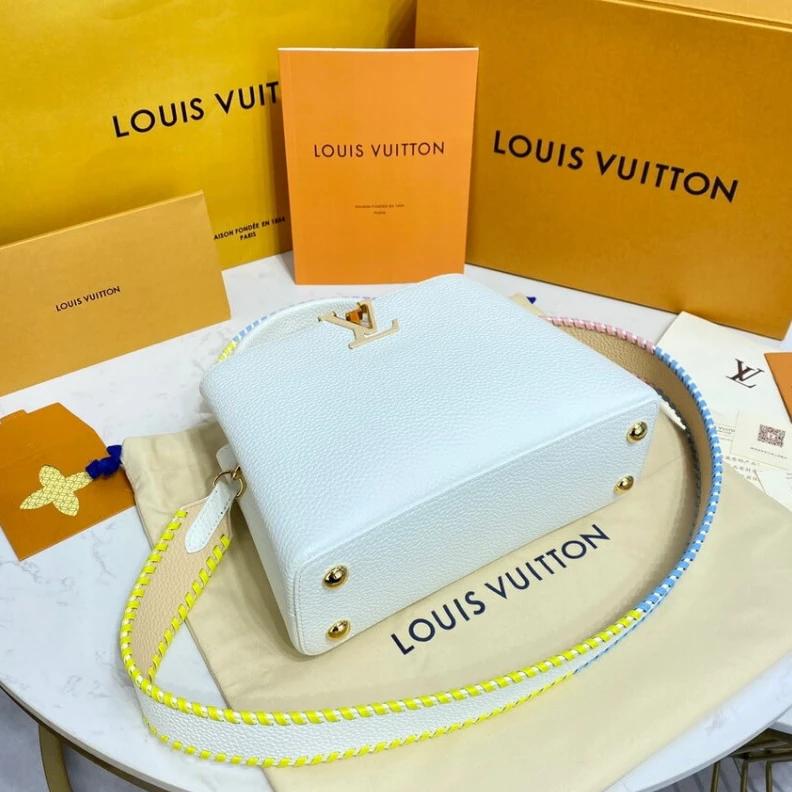 Top lv Strap: Re Louis Vuitton Capucines BB Bag White