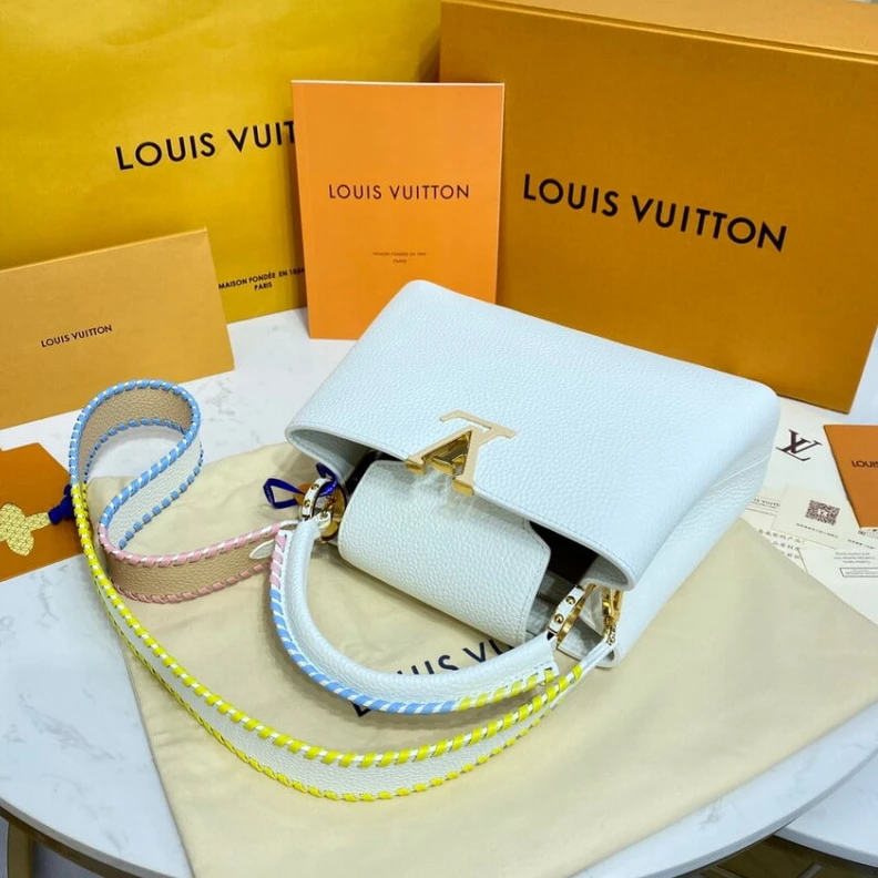 Top lv Strap: Re Louis Vuitton Capucines BB Bag White