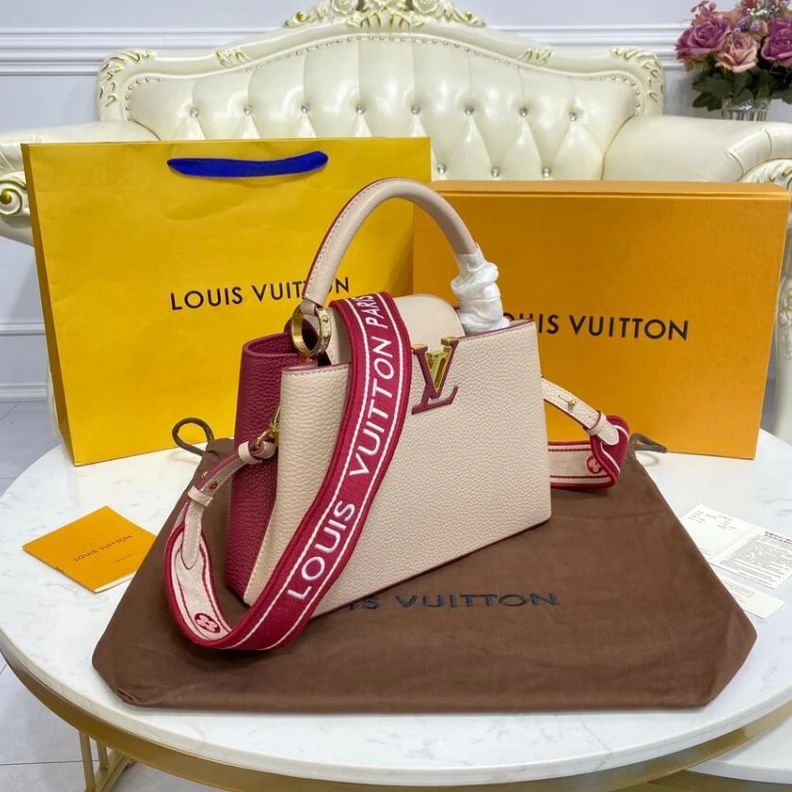 Louis vuitton locations Louis Vuitton Capucines BB Eggshell Lie de Vin Red