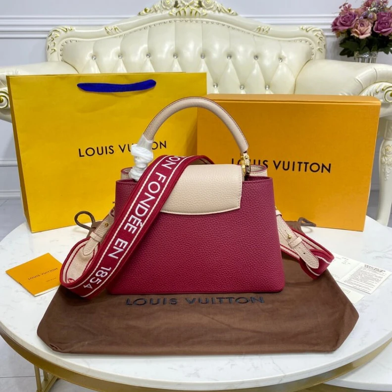 Louis vuitton locations Louis Vuitton Capucines BB Eggshell Lie de Vin Red