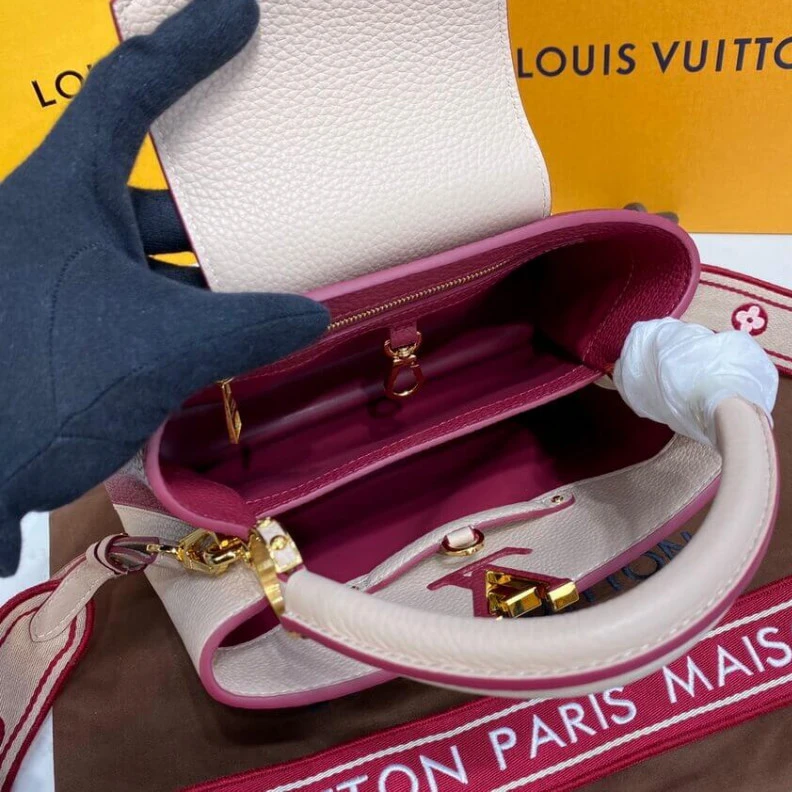 Louis vuitton locations Louis Vuitton Capucines BB Eggshell Lie de Vin Red