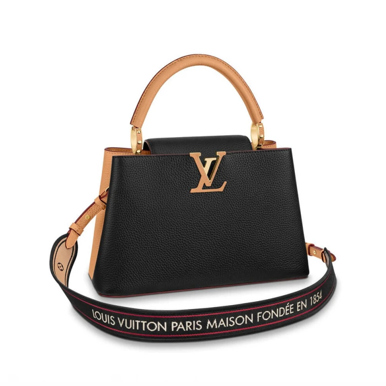 Louis Vuitton Capucines MM Black Arizona Beige